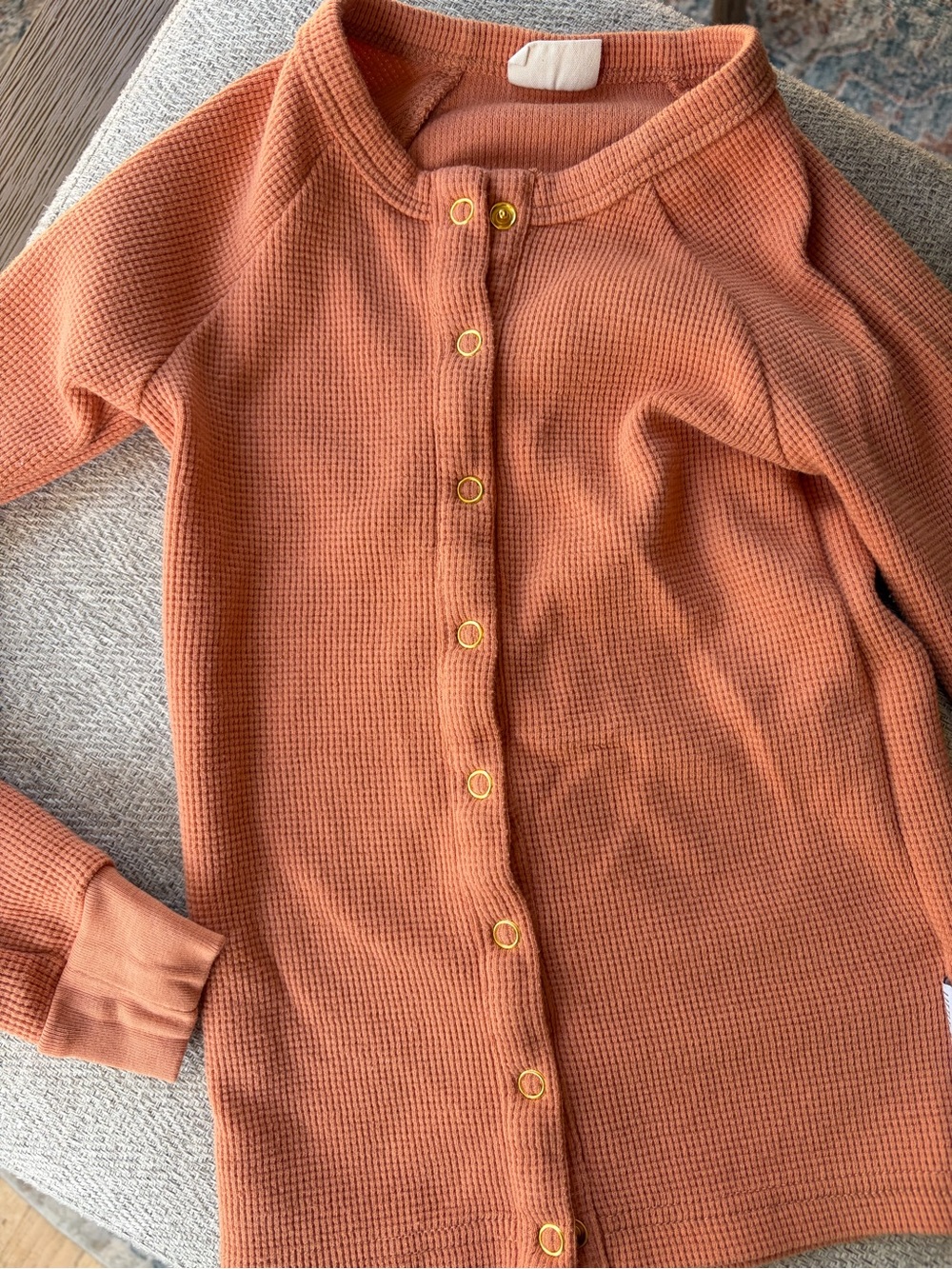 Waffle Knit Button-Up Top in Rust